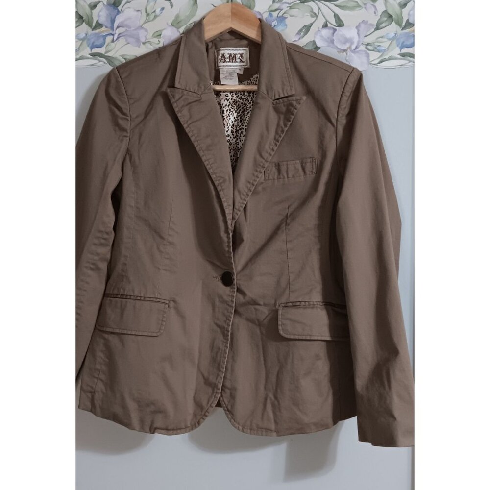 AMX Medium Brown Button Up Casual Western Boho Classic Lined Blazer Jacket